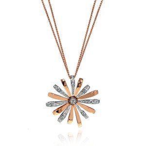 Luca Carati Diamond Pendant Long Necklace 18K Rose & White Gold 1.28Cttw